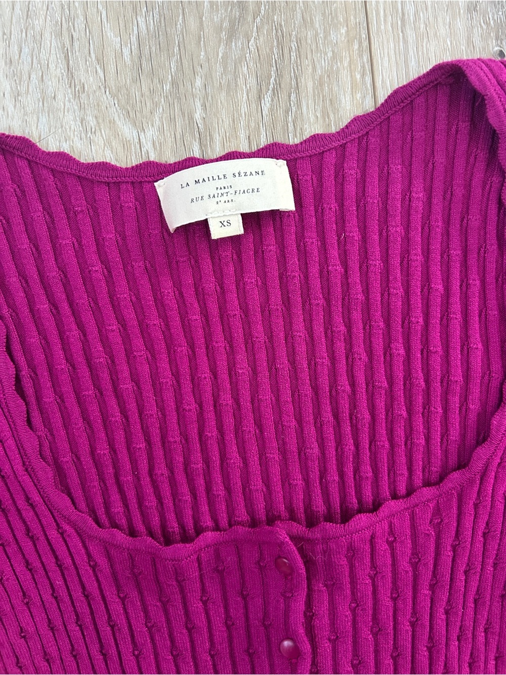 Sézane Ribbed Button-Front Long Sleeve Top - Picture 2 of 4